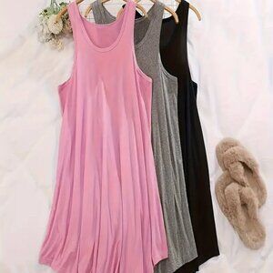 BOGO 3X 4X 5X  Plus Size Basic Sleep Dress 3 colors Solid Round Neck Stretch